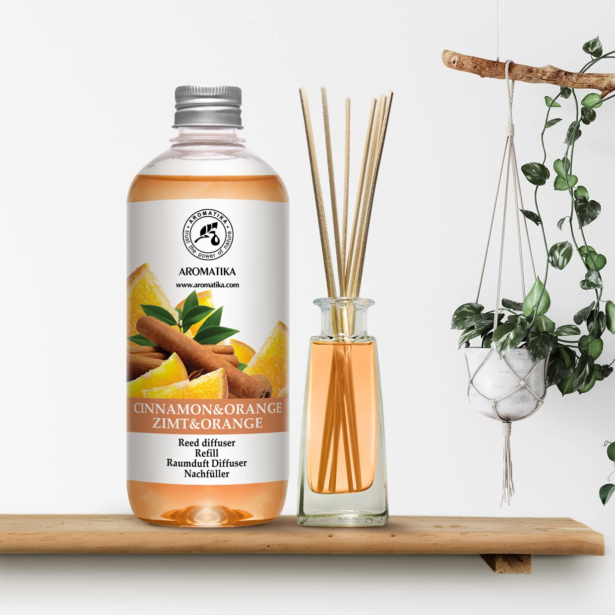 Cinnamon - Recambio de difusor de naranja de 17 onzas líquidas - Intensivo - Fragancia fresca y duradera - Bueno para aromaterapia - Spa - Aroma de Navidad - Difusores perfumados - Fragancia para el