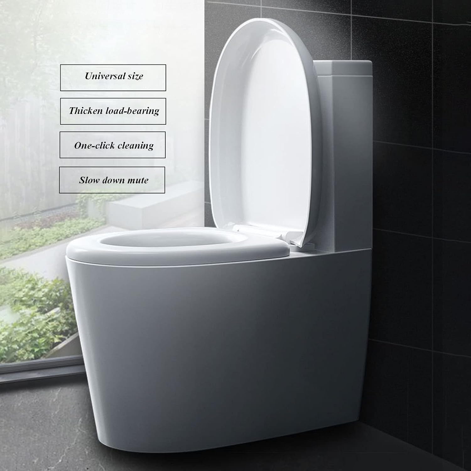 BHBXZZDB Toilet Seat with Hinges Will Slow Close and Never Come Loose, Elongated, Durable Plastic, U-Type, White