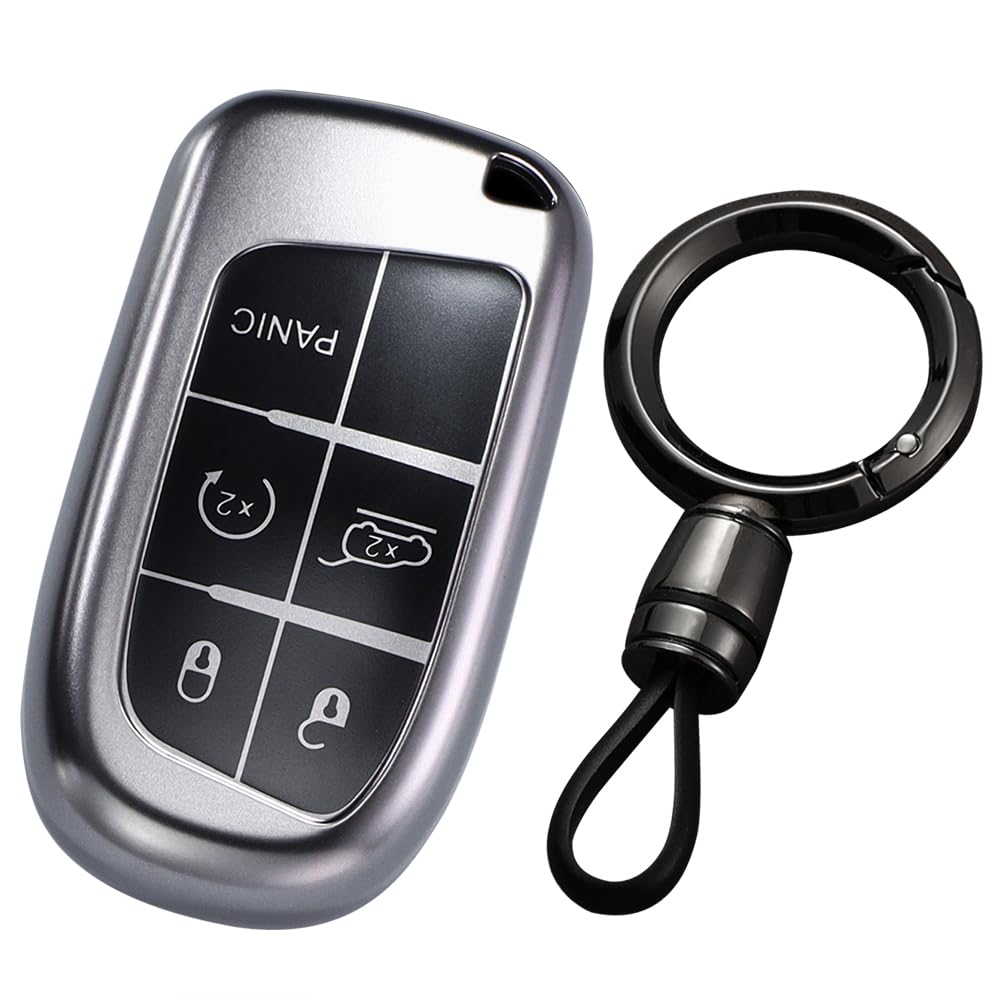 Lcyam Car Key Fob Cover Compatible with Jeep Grand Cherokee Trackhawk Dodge Challenger SRT Hellcat RAM Chrysler Durango Charger Dart Renegade, Matte TPU Key Protection Case