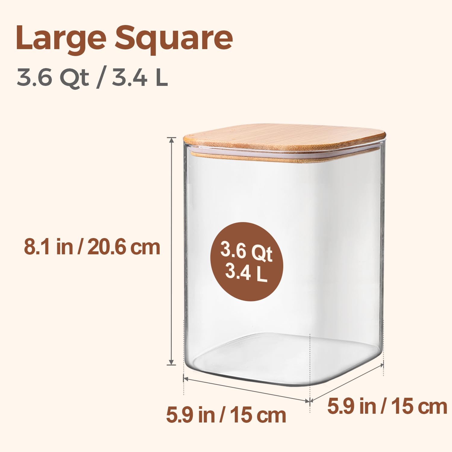 ComSaf Tarros de cristal con tapa 3,4 L, pack de 2 para cocina y despensa | Frascos de vidrio, Botes cocina almacenaje, Tapas de bambú, Bote para espaguetis, Lentejas rojas, Nibs de cacao
