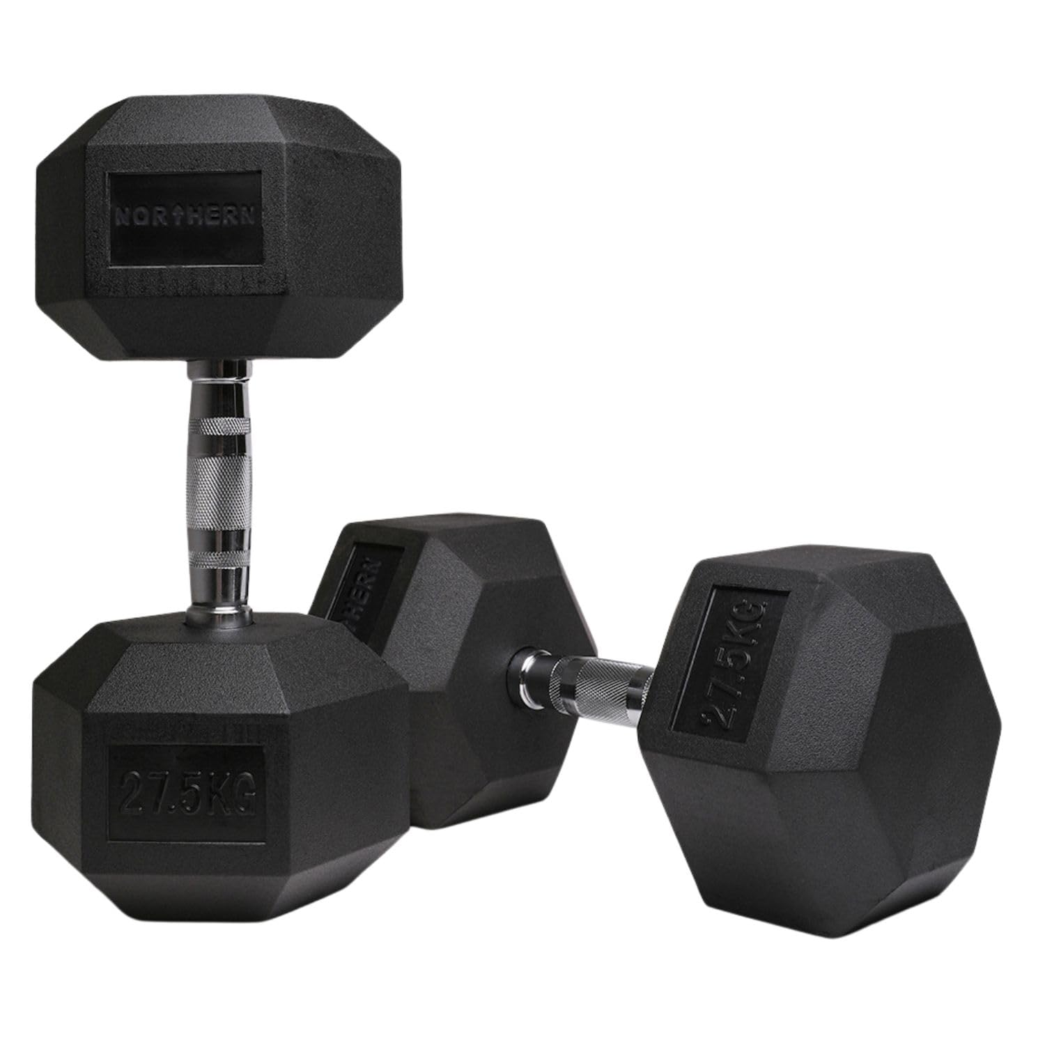 Northern Hex Dumbbell Set Rubber Heavy Weights with Metal Handles Anti-Rolling for Weight Lifting Bodybuilding Exercise Workout Strength Training Home Gym 1kg-50kg Pairs Sets (27,5KG x2 Dumbbells)