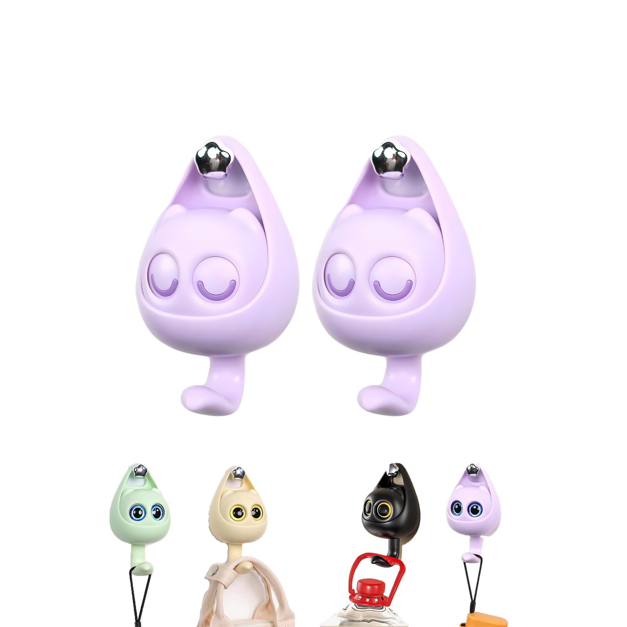 2pc Cute Multifunctional Cat Hook, Adhesive Coat Hook, Wall Mounted Hooks for Coat, Scarf, Hat, Towel, Key and Wall Hanging suitable for Living Room, Kitchen and Bathroom Multi Purpose 2 pack - Purple