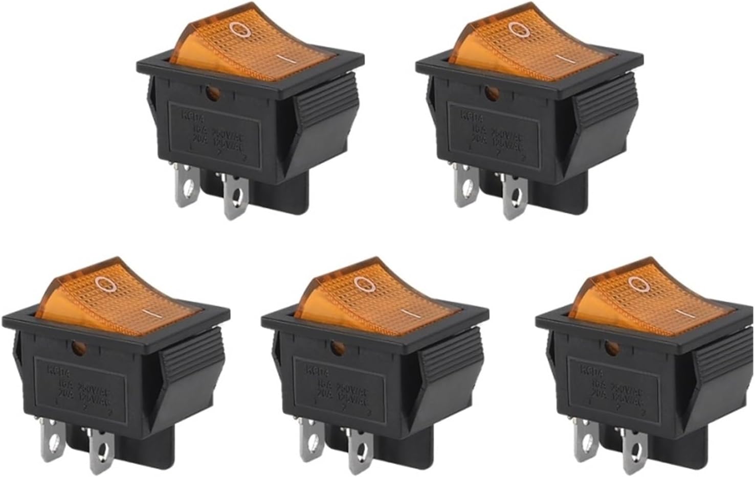 5PCS KCD4 Rocker Switch AC 10A/125V 6A/250V DPST 4 Pins 2 Position ON/Off Red LED Light Illuminated Boat Rocker Switch(5pcs Yellow)