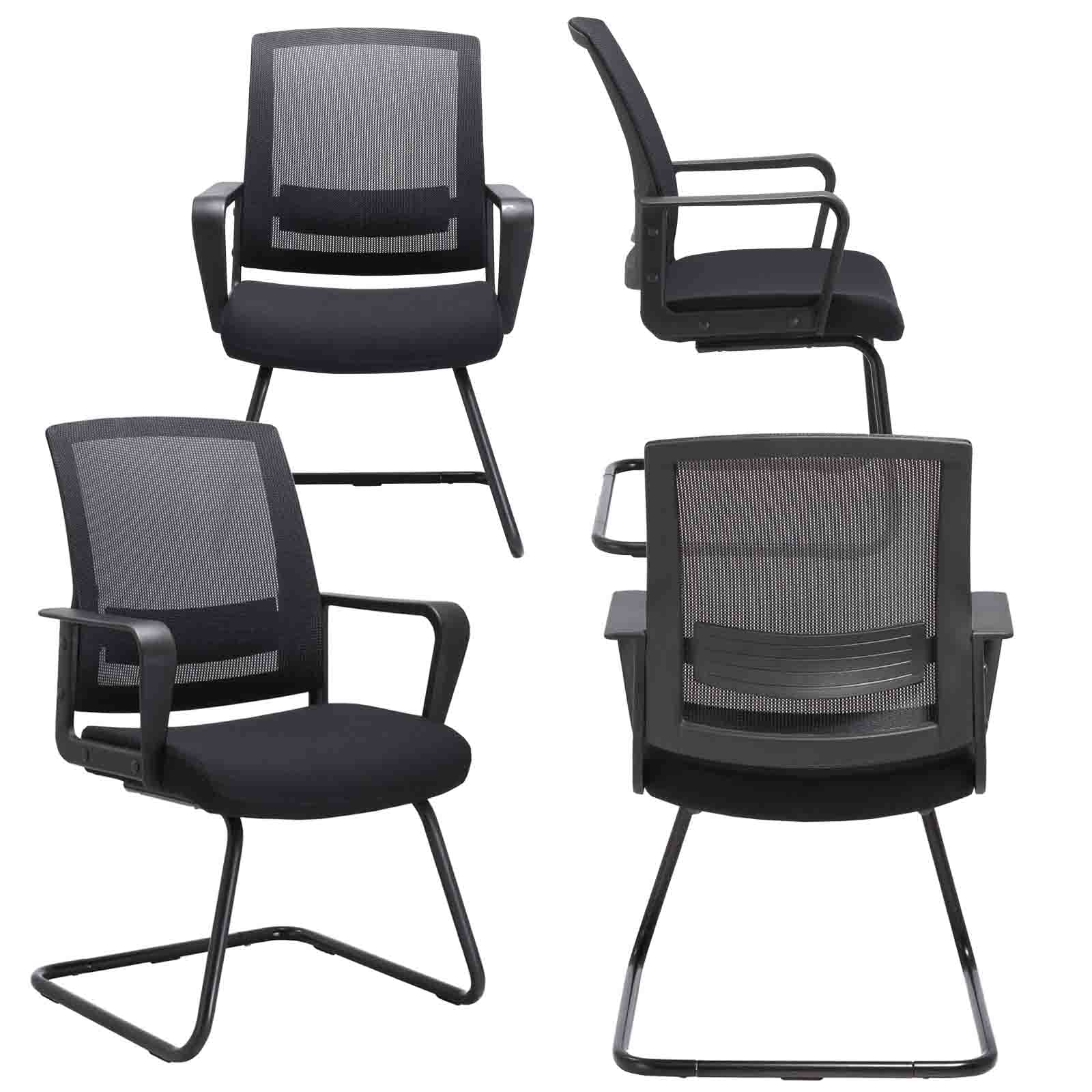 CLATINA Waiting and Guest Chairs for Conference Room with Lumbar Support and Mid Back Mesh Space Air Grid Series Black 4 Pack