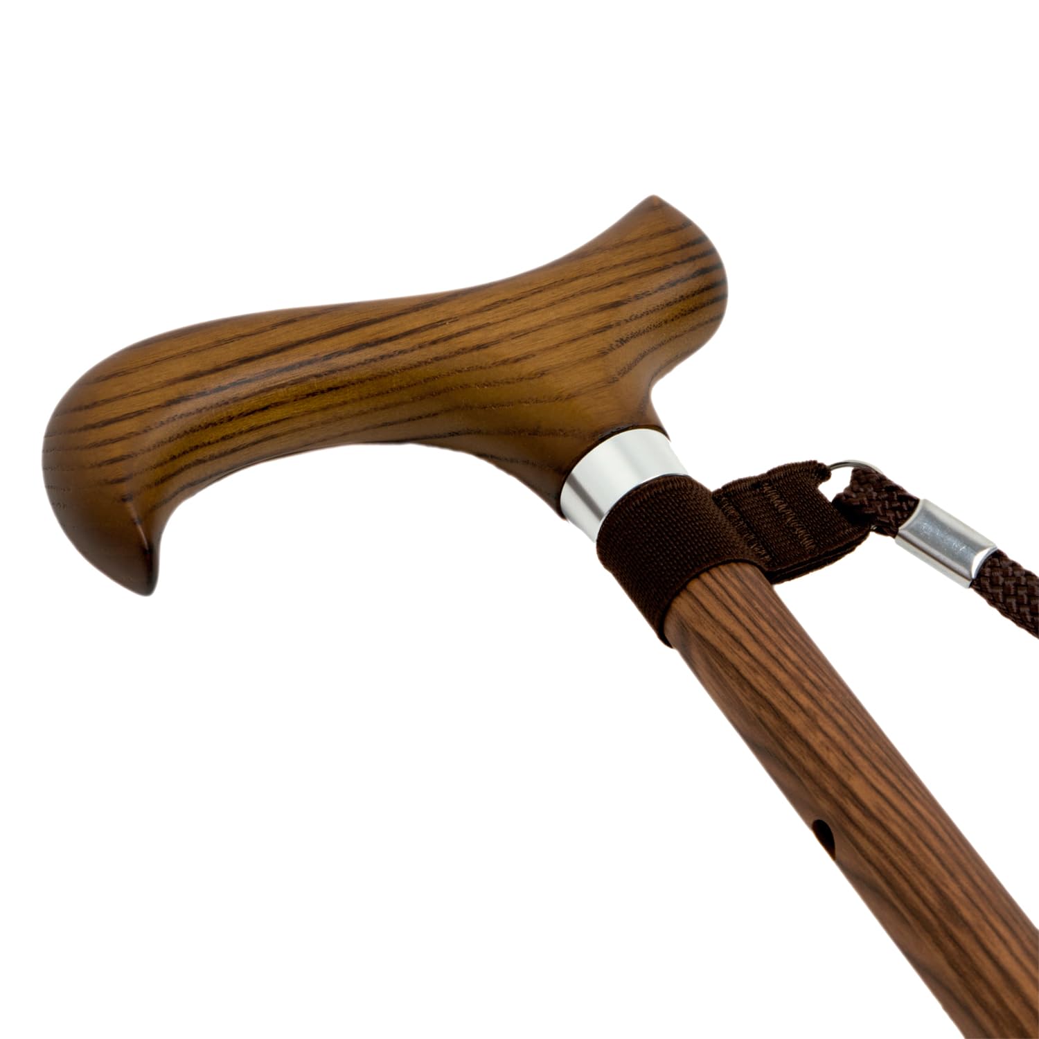 Bastone Estensibile per Anziani – Alluminio con Impugnatura in Legno Ergonomica Ambidestra, Modello Legno, con Cinturino di Sicurezza