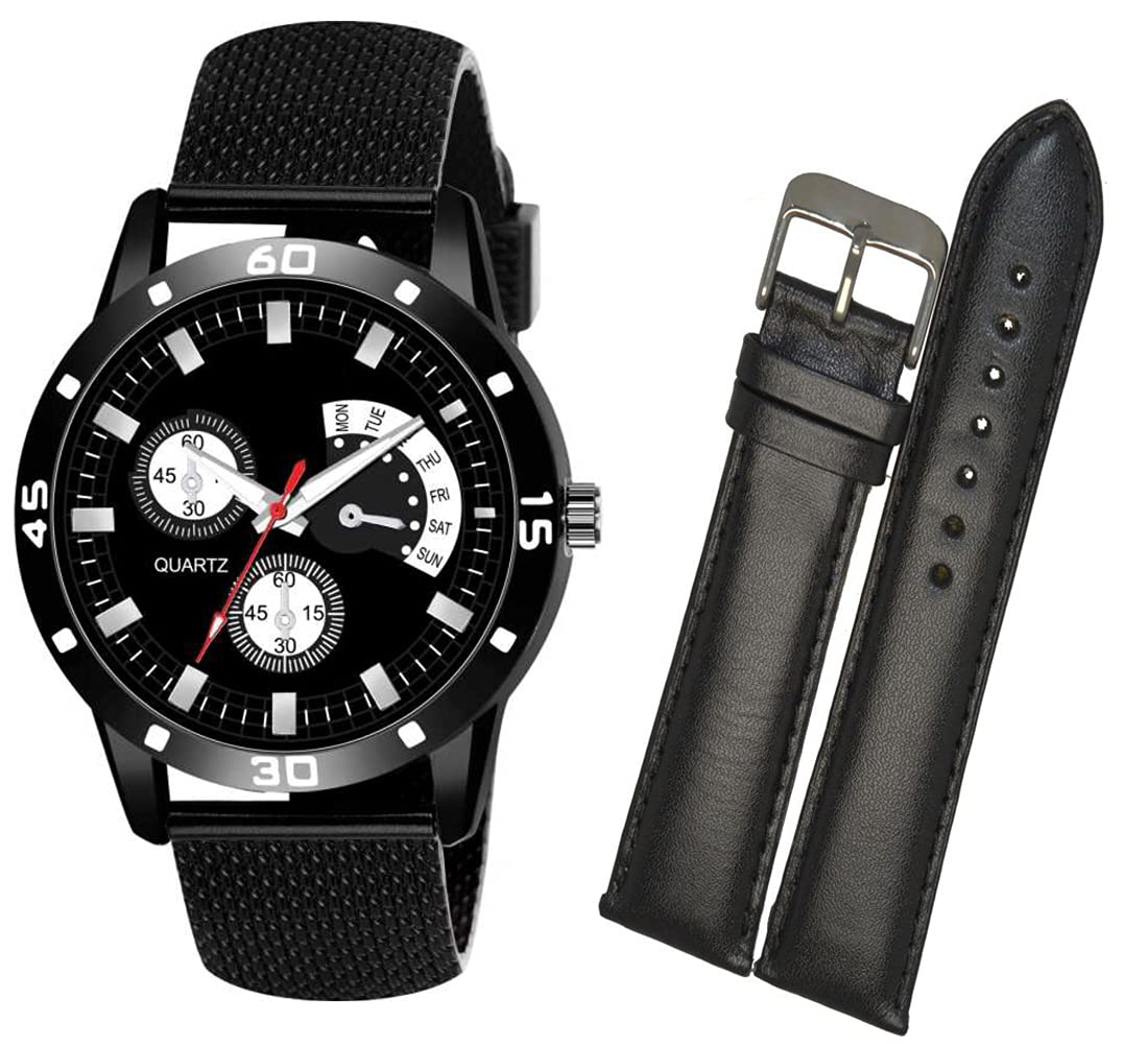 Maa Creation Black Black Dial Stylish & Get Black Leathe Belt Free for Men & Boy (B09DL3CDJ3) Amazon Price History, Amazon Price Tracker
