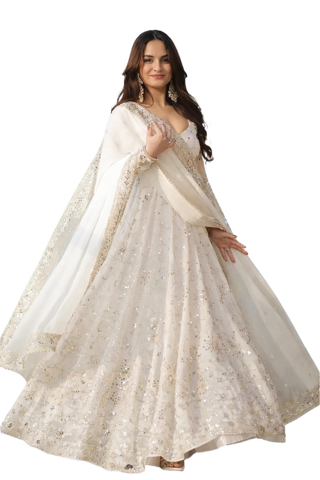 Women Faux Georgette Anarkali Gown Set with Dupatta Embroidery Sequins Work Ethnic Wear-image-31
