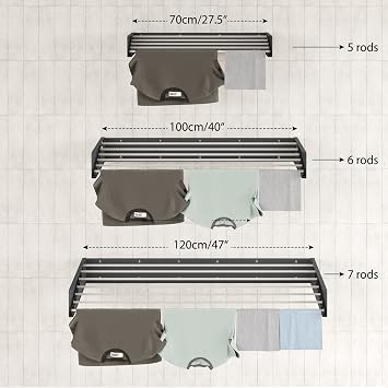 Step Up Laundry Drying Rack (27.5-INCH Industrial Gray), Wall Mounted, Retractable Clothes Drying Rack, 40lbs Load Capacity, 11.6 Linear Ft, with Wall Template and Long Screwdriver Bit