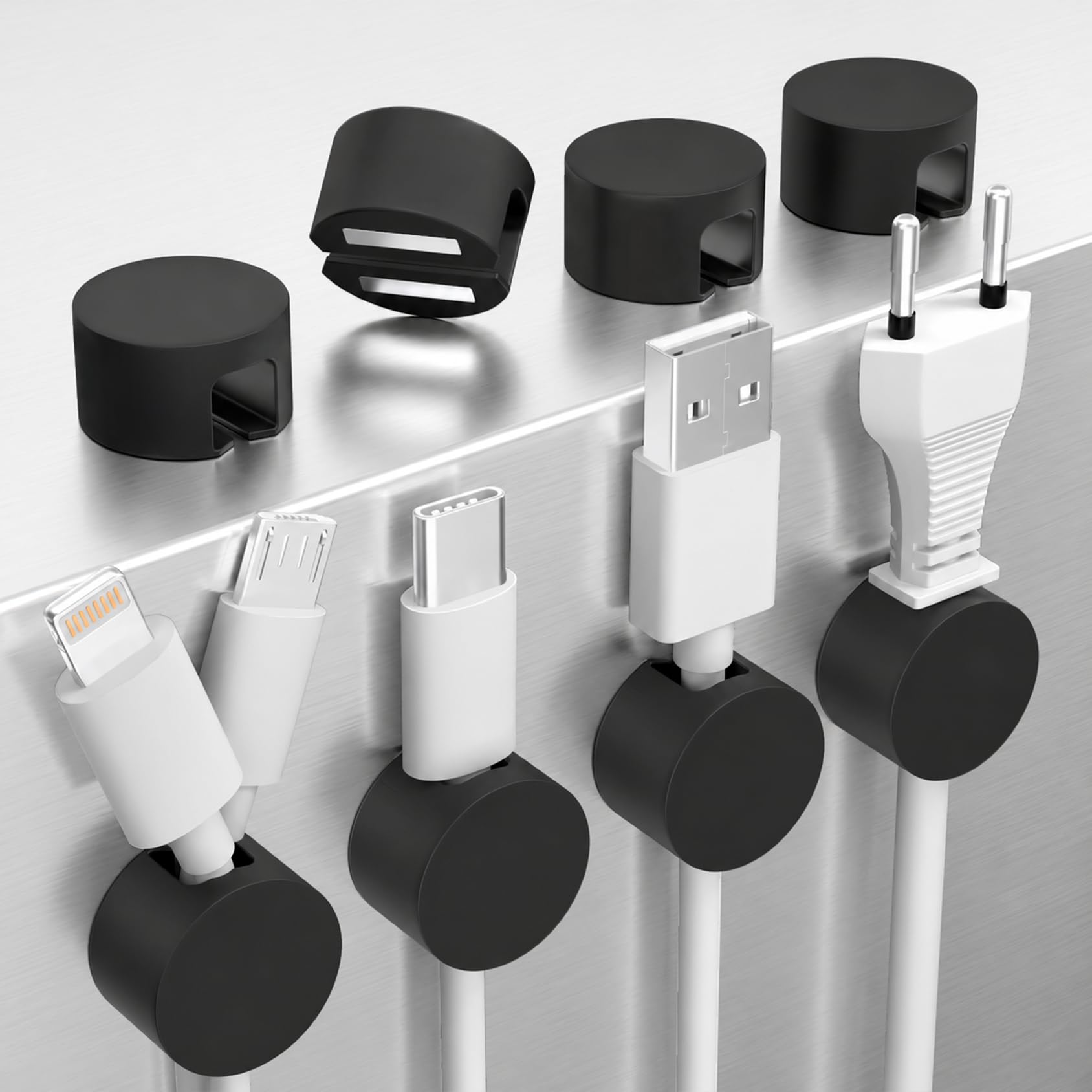 Maveek Magnetic Cord Organizer, 8 Pcs Cable Holders for Large Cords, Black