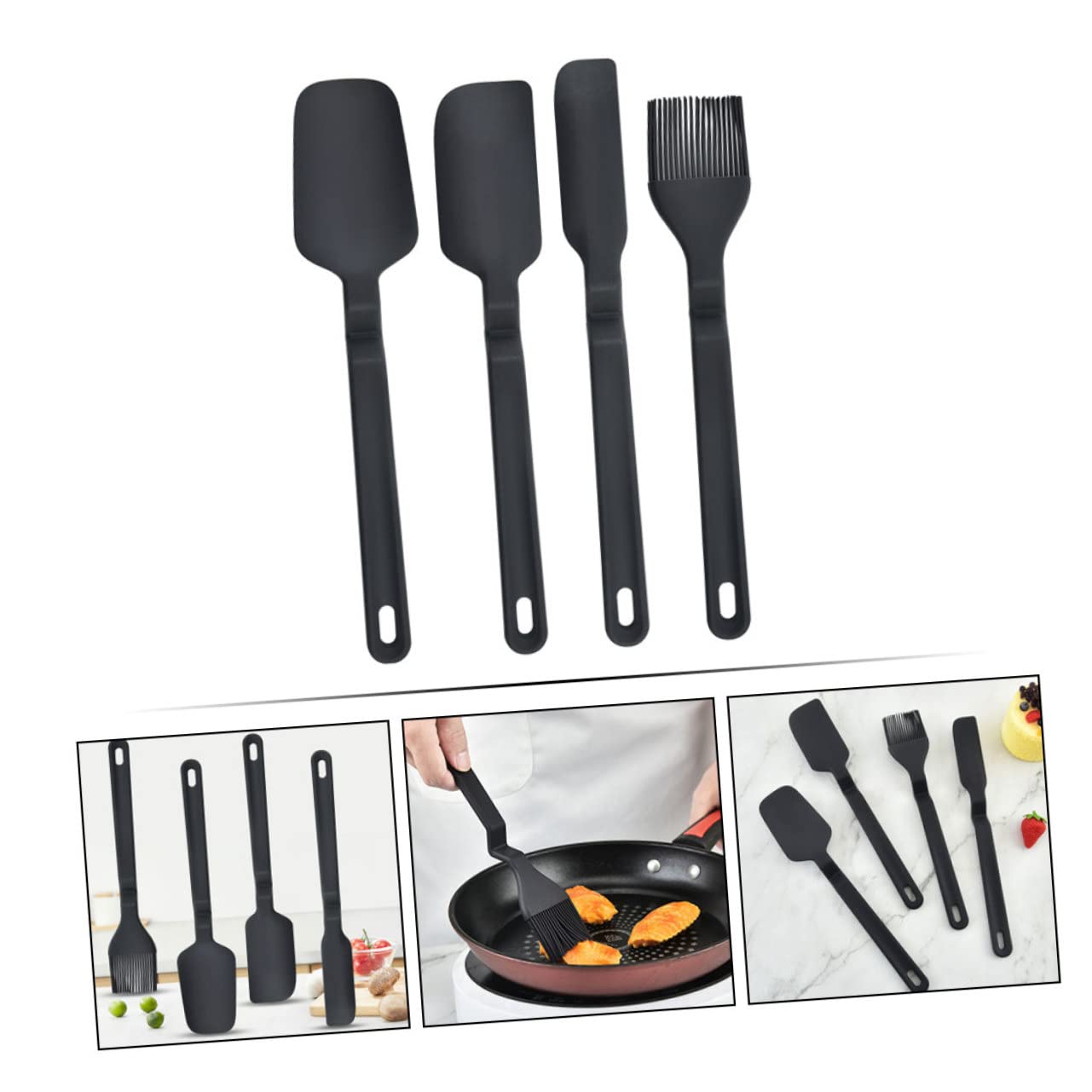 OUNONA 1 Set Silicone Scraper and Pastry Brush Heat Resistant Kitchen Spatula for Baking Cooking and Cake Mixing Non Stick Easy to Clean for Home Bakers