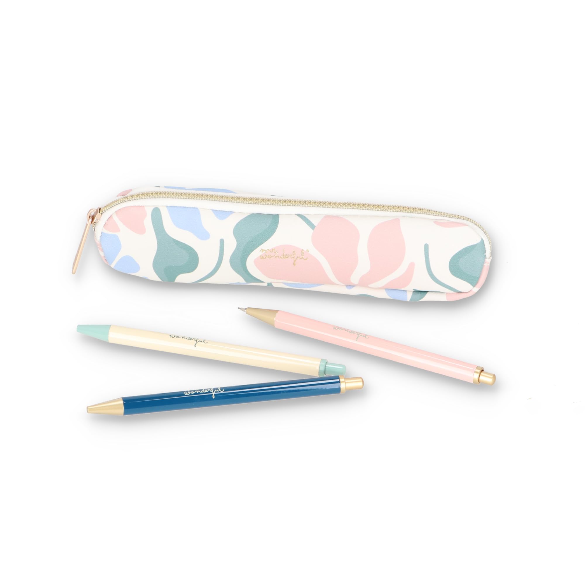 Mr. Wonderful - Writing set - Flower print - Pencil case, 2 pens, 1 pencil