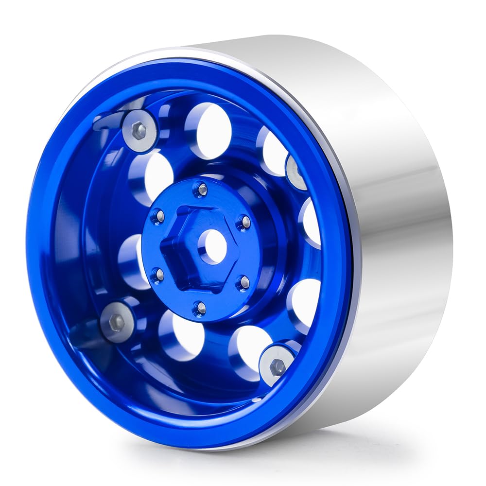 Lot De 4 Jantes CNC Beadlock 1.3″ Pour RC Crawler Axial SCX24 / TRX4M – Aluminium, 4 Couleurs (Bleu)
