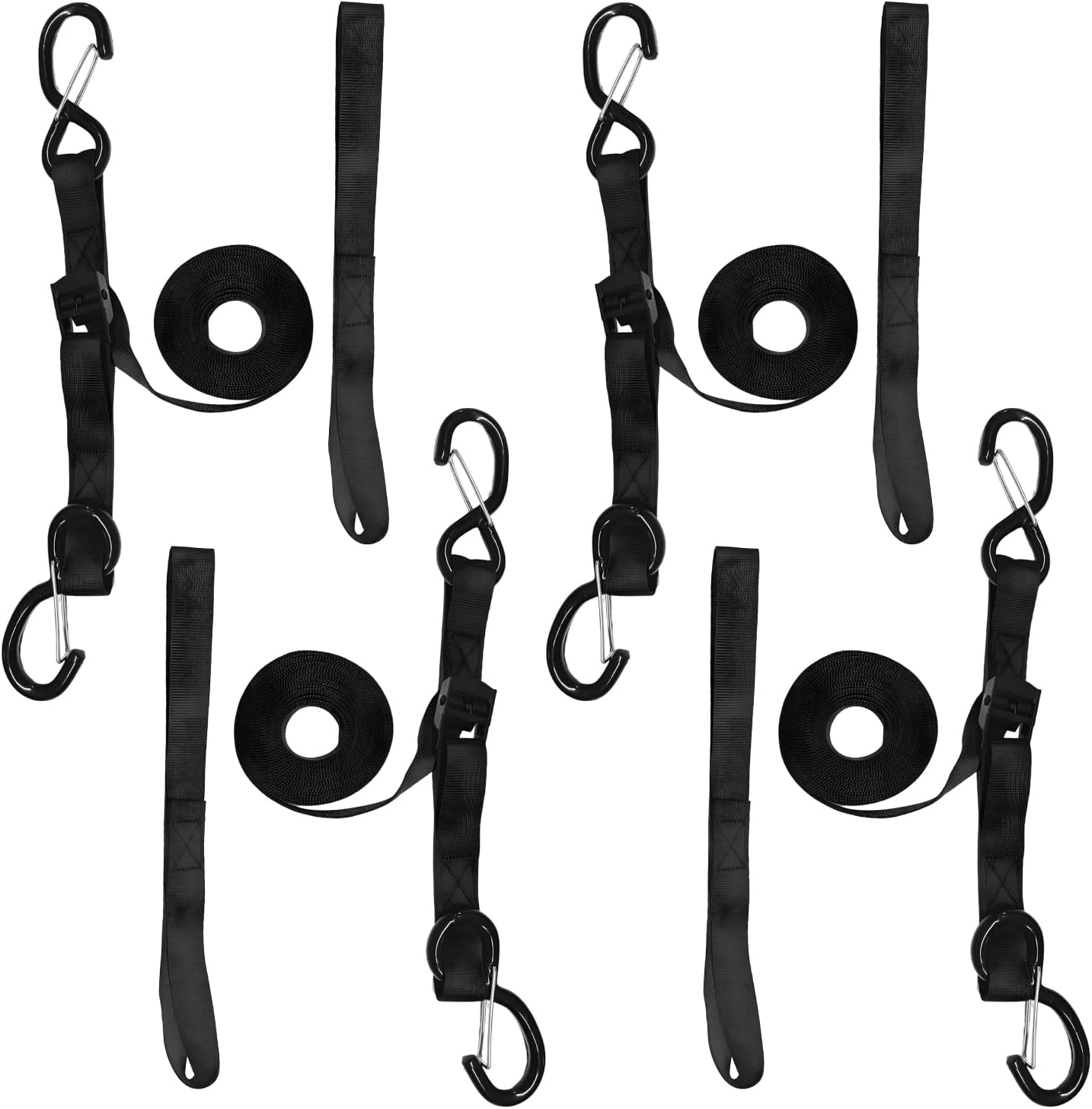 4PCS Tie Down Straps with Hooks, 1"×8' Safety Hook Cam Buckle Securing Straps with Integrated Soft Loops, Heavy Duty Lashing Tie-Down Strap for Motorcycle Dirt Bike Truck