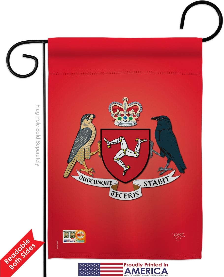 Isle of Man Garden Flag Set with Stand Regional Nationality Nation International World Country Particular Area Small Decorative Gift Yard House Banner Double-Sided Made In USA 13 X 18.5