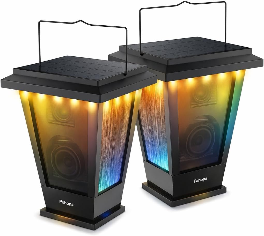 pohopa Bluetooth Speakers Waterproof, Solar Powered 2 Packs True Wireless Stereo Sound 20W Auto Dual Pairing Indoor Outdoor Speakers with 20 Piece Sound Responsive Colored LED Lights, Richer Bass — Zaynora Luxury Marketplace