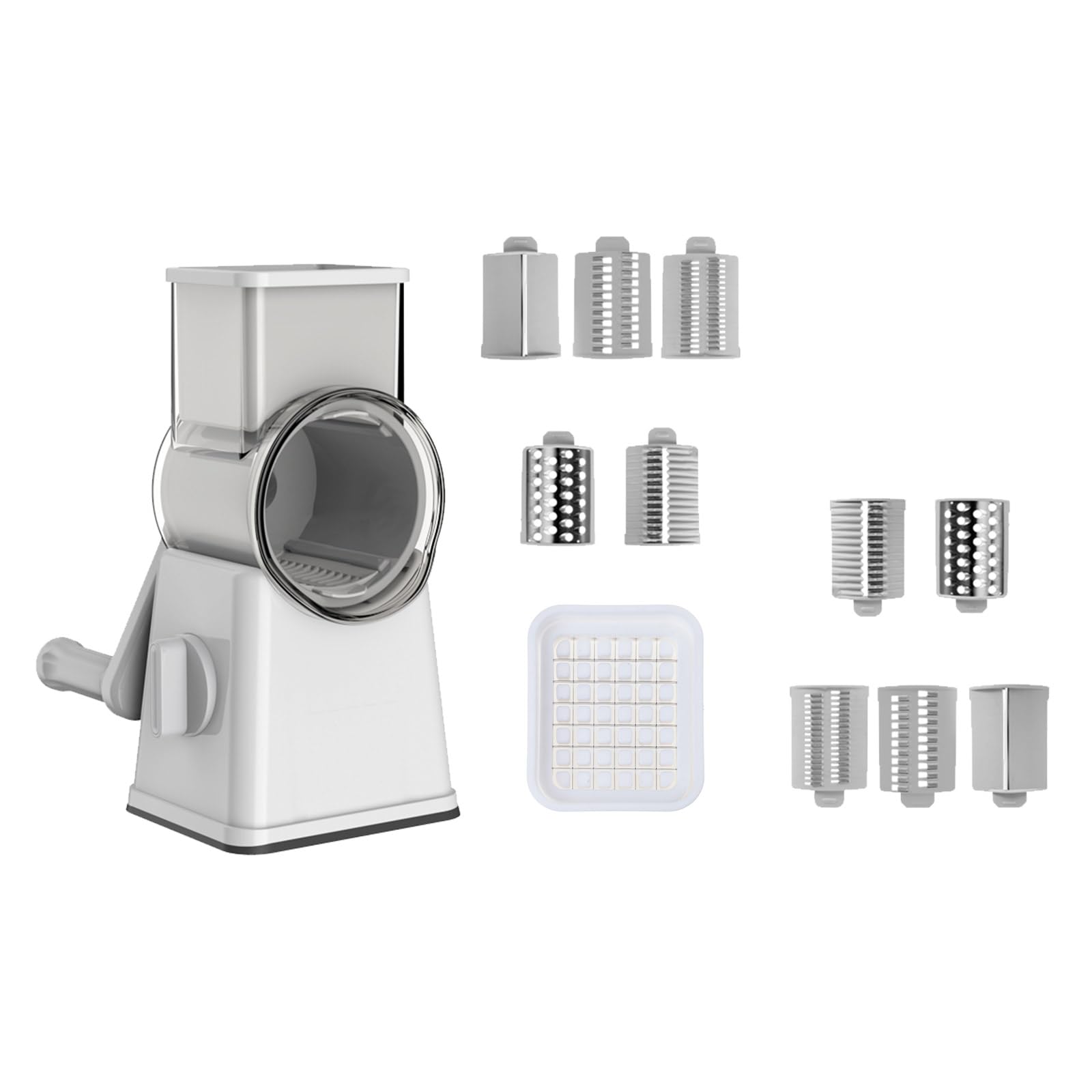 Kalttoy White Manual Rotary Vegetable Cutter With Interchangeable Steel For Slicing Grating And Diced Kitchen Tool Manual Rotary Vegetable Cutter