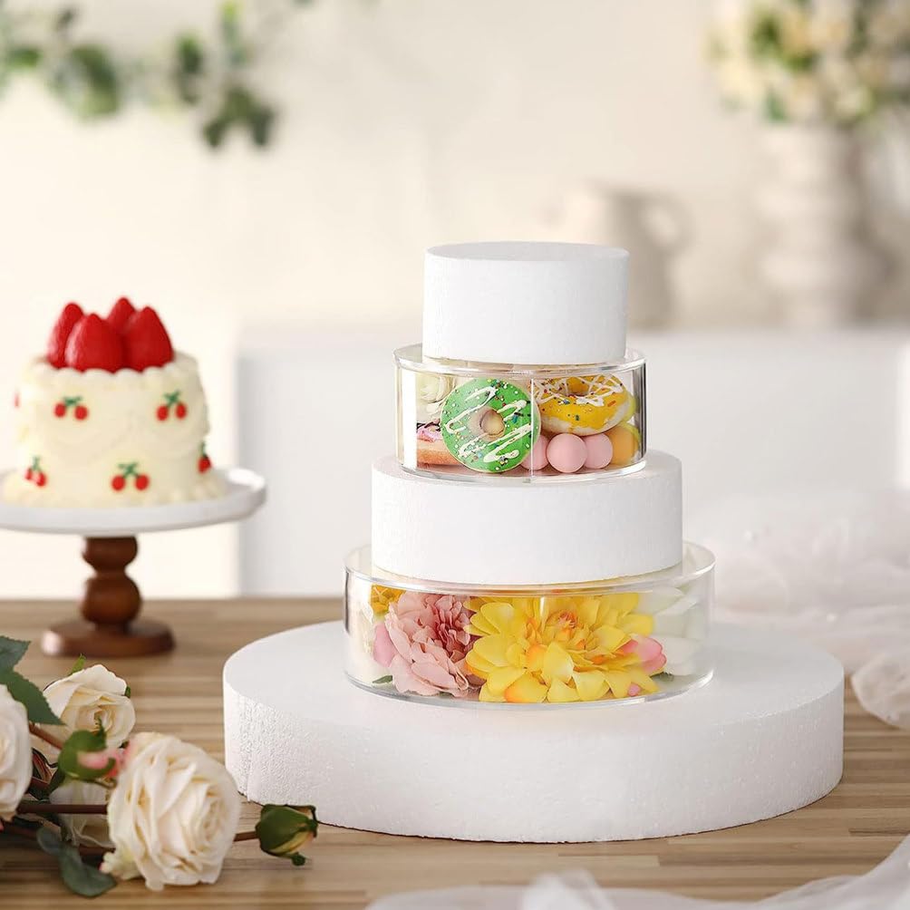 STOBAZA 2 Pezzi Alzata per Torta in Acrilico Trasparente Riempire, Alzata Rotonda Torte 25cm e 15cm per Compleanni Matrimoni Feste Decorazione