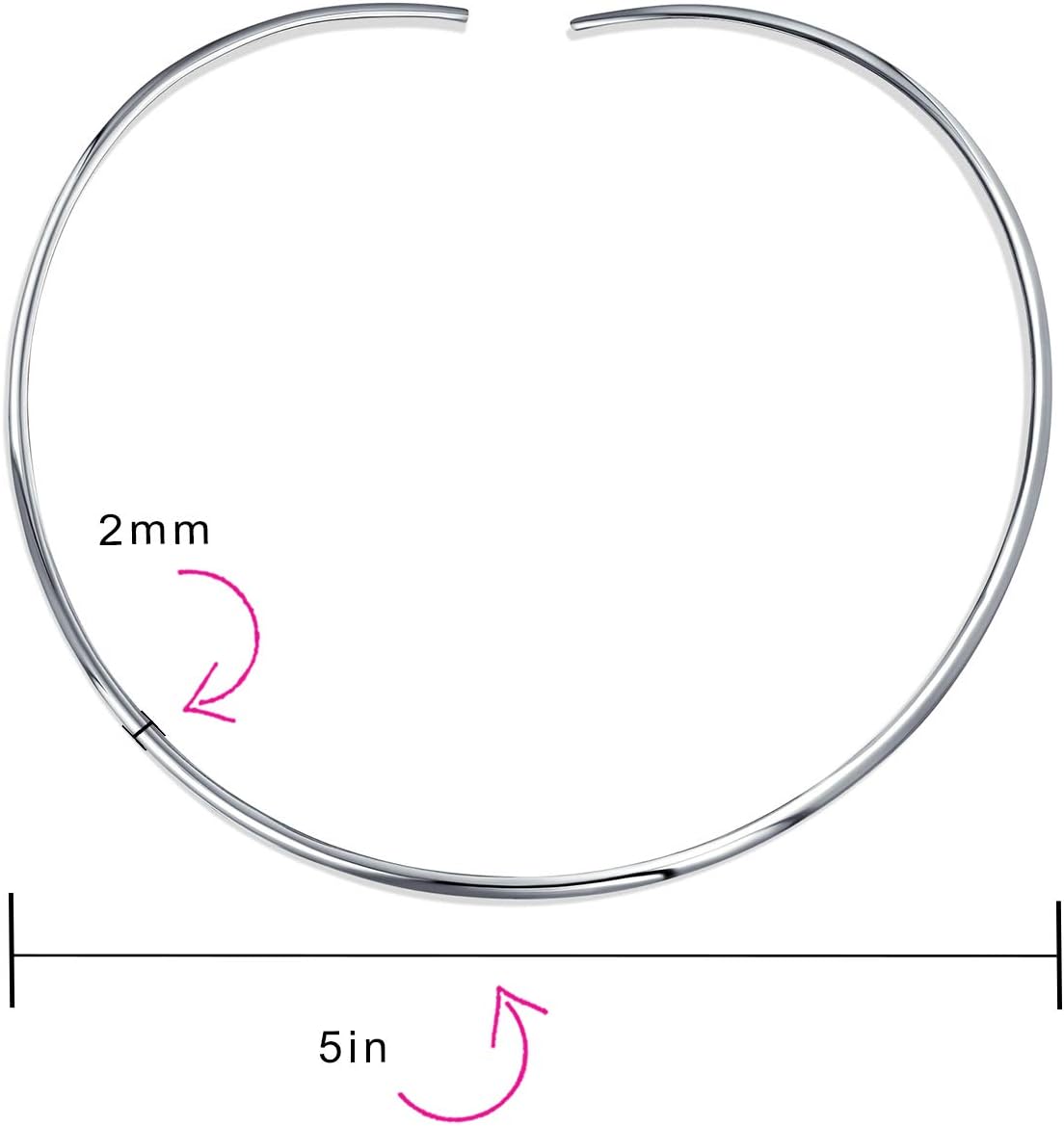 Bling Jewelry Classic Simple Plain Flat Slider Contoured Collar Curved Choker Necklace For Women Polished.925 Silver Sterling Add Pendant 2MM