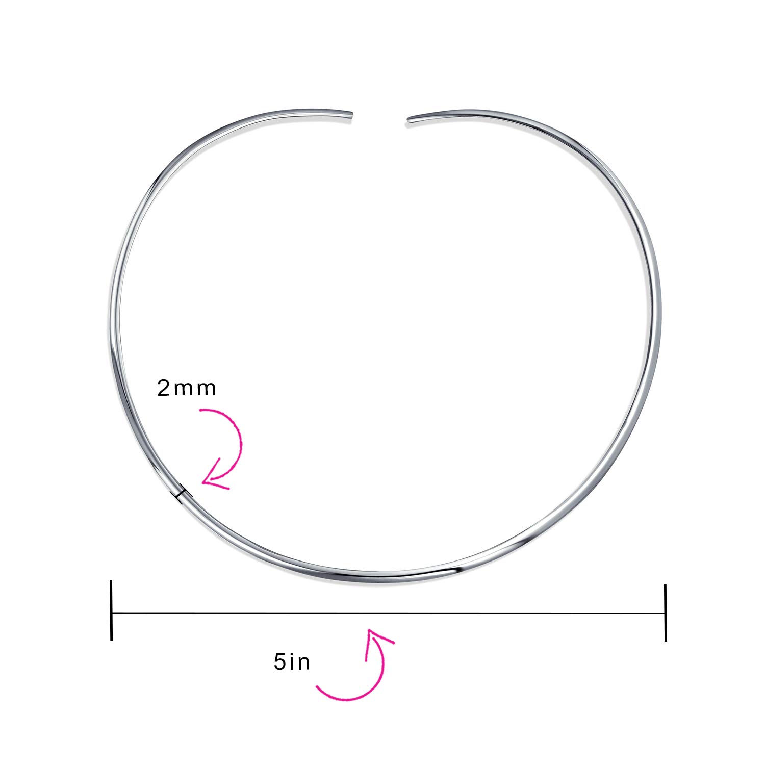 Bling Jewelry Classico Semplice Piatto Cursore Contornato Collare Curvo Collana Girocollo Per Le Donne Lucidato.925 Argento Sterling Aggiungere Ciondolo 2Mm
