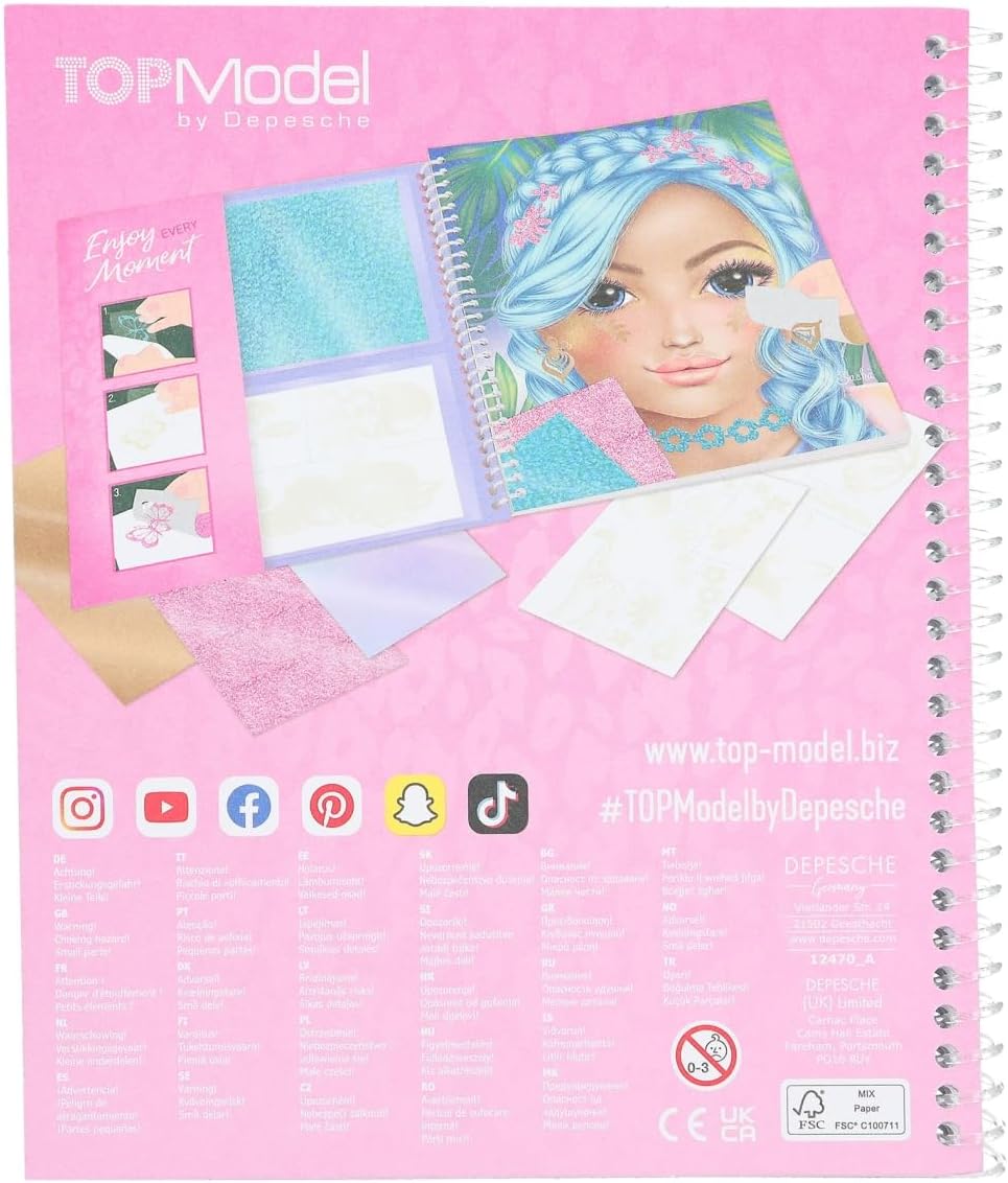 Depesche TOPModel 12470 Colouring Book Stick & Shine, 24 Pages with Great Motifs, for Colouring and Designing