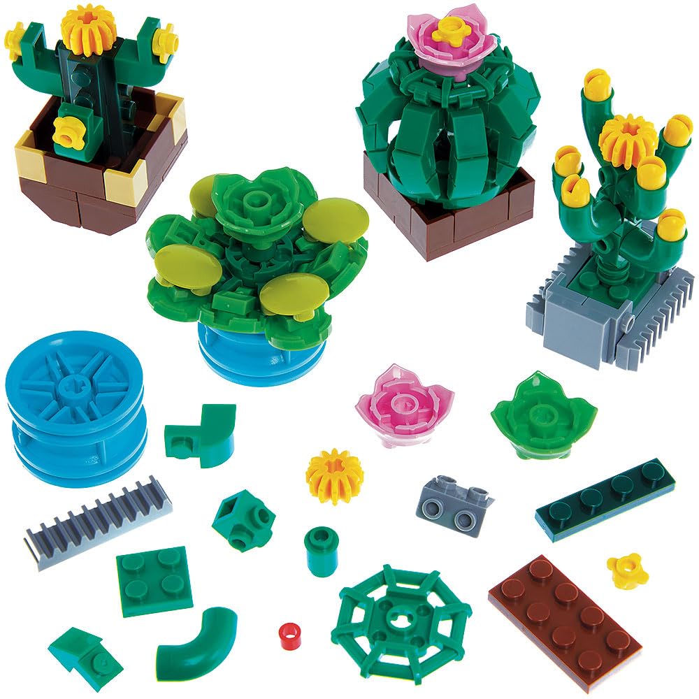 Baker Ross WA154 Cactus Building Brick Kits - Pack of 4, Fun Plastic Building Kits for Kids