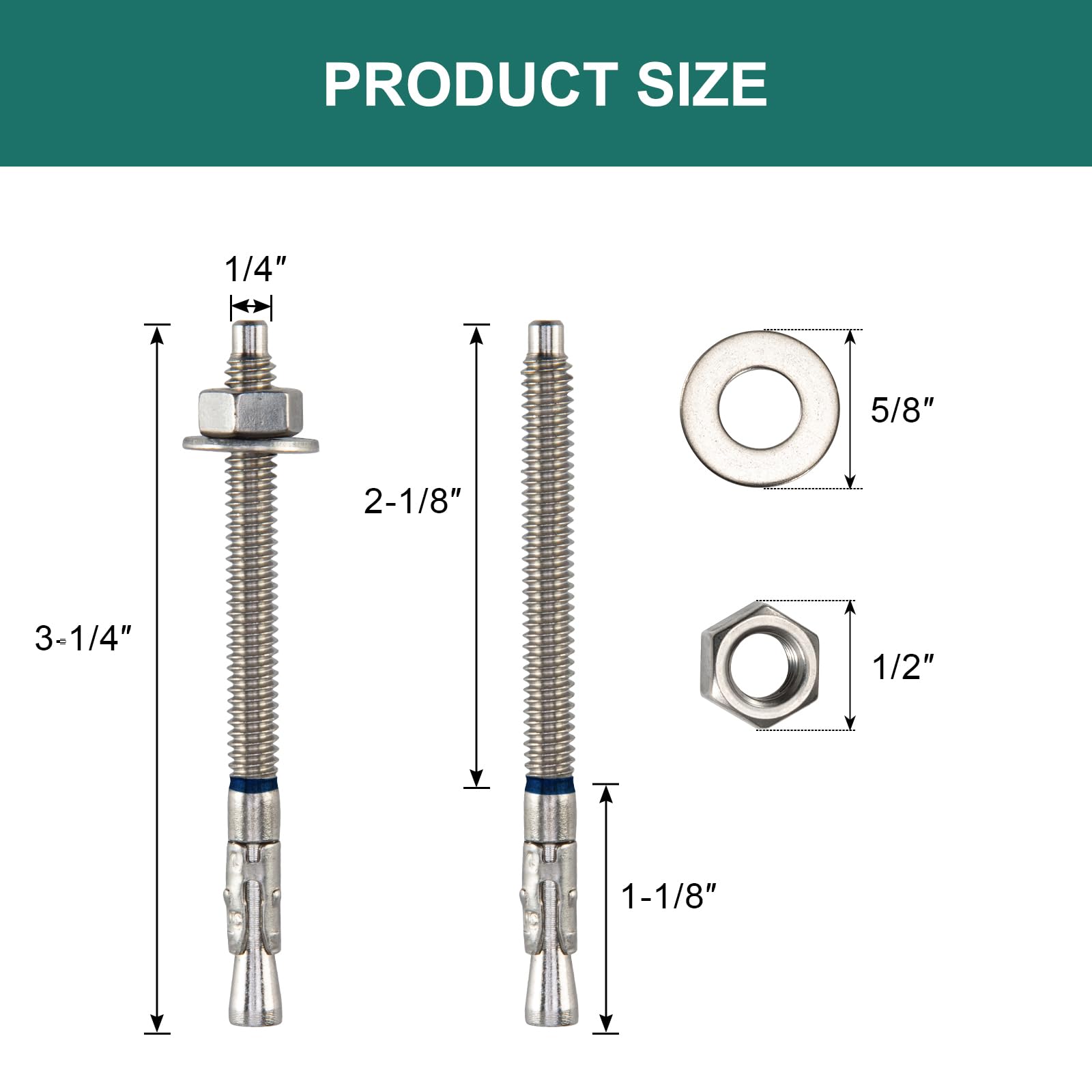 Stainless Steel Wedge Anchors - 20 Pack -2 Stainless Steel Wedge Anchors - 20 Pack -2