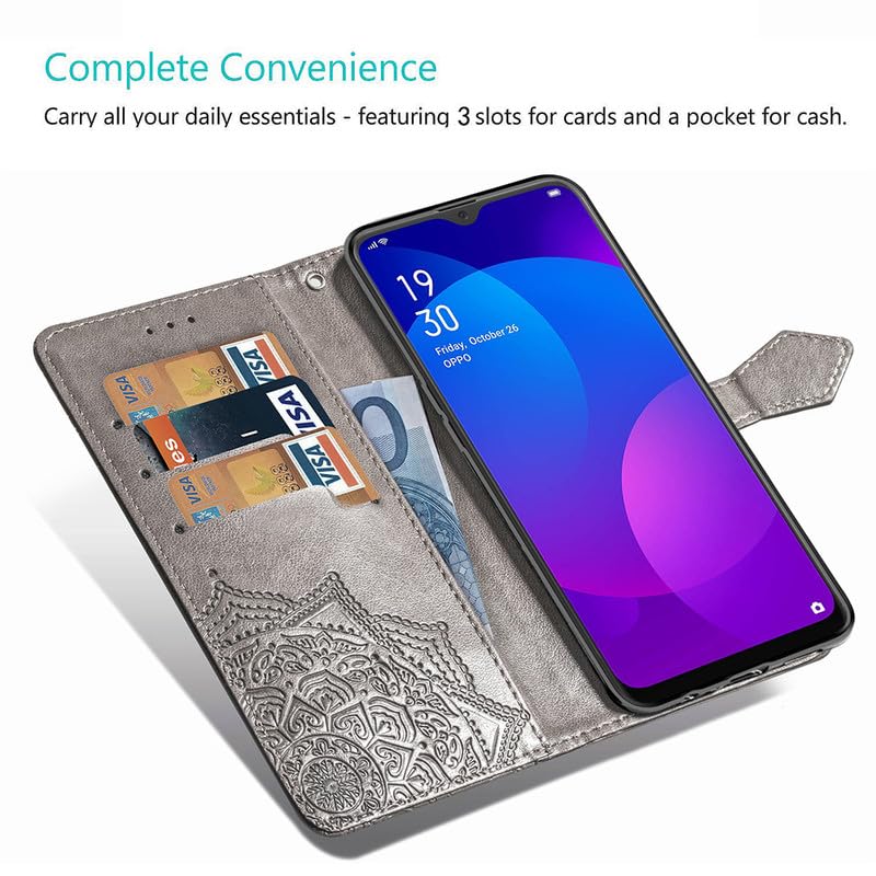 Image of ClickCase Queen Series for Redmi Note 15 Pro 5G Leather Flower Embossing Wallet Flip case Magnetic Closure Flip Cover for Redmi Note 15 Pro 5G (Grey)
