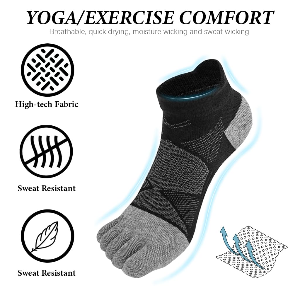 Proberos 5-Toe Yoga Socks, Cotton, Non-Slip Towel Sole, Athletic Toe Socks 2