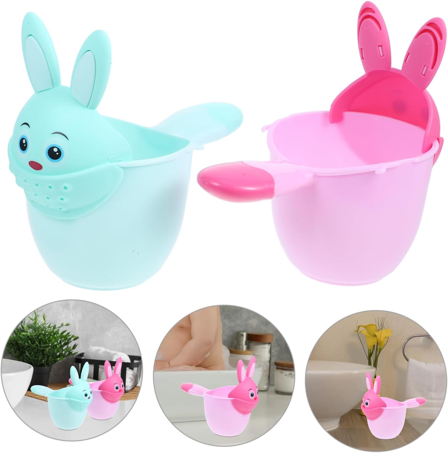 2pcs Shampoo Cup Water Spoon for Toddlers Bath Essentials Animal Designs Rinsing Cup for Gentle Hair Washing Bath Supplies