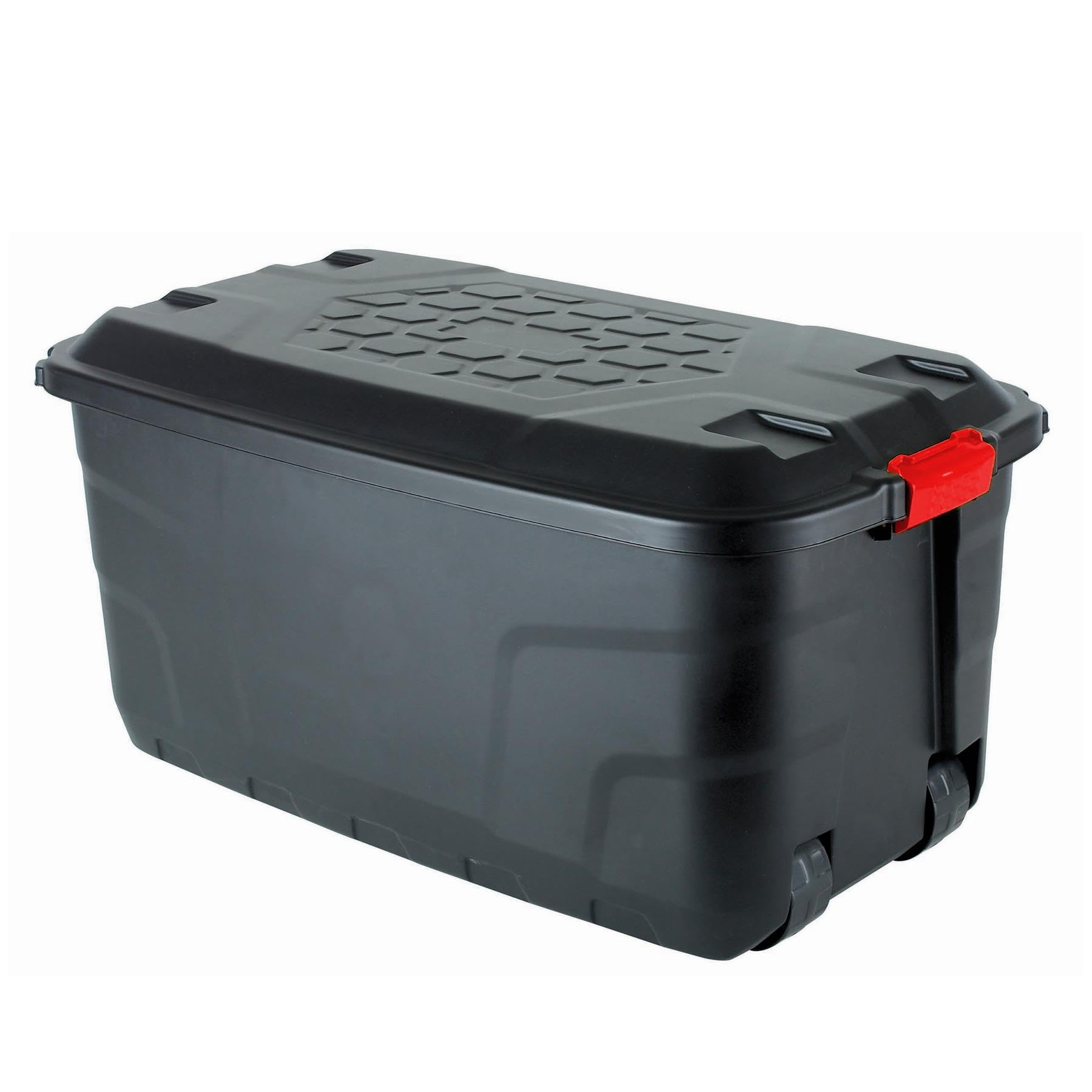 Strata Grande boîte de rangement robuste avec couvercle, 110 L, boîte de rangement verrouillable, intérieur et extérieur, boîte de rangement avec roulettes, boîte de rangement noire avec poignées