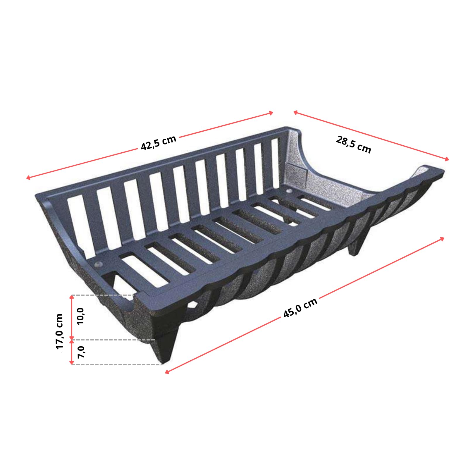 Portalegna in Ghisa | Design Moderno | Migliora Circolazione Aria | Sicurezza Anti-Fuoriuscita | Brucialegna caminetto e termo camini, 45 x 28,5 x 17h cm - 100% Ghisa