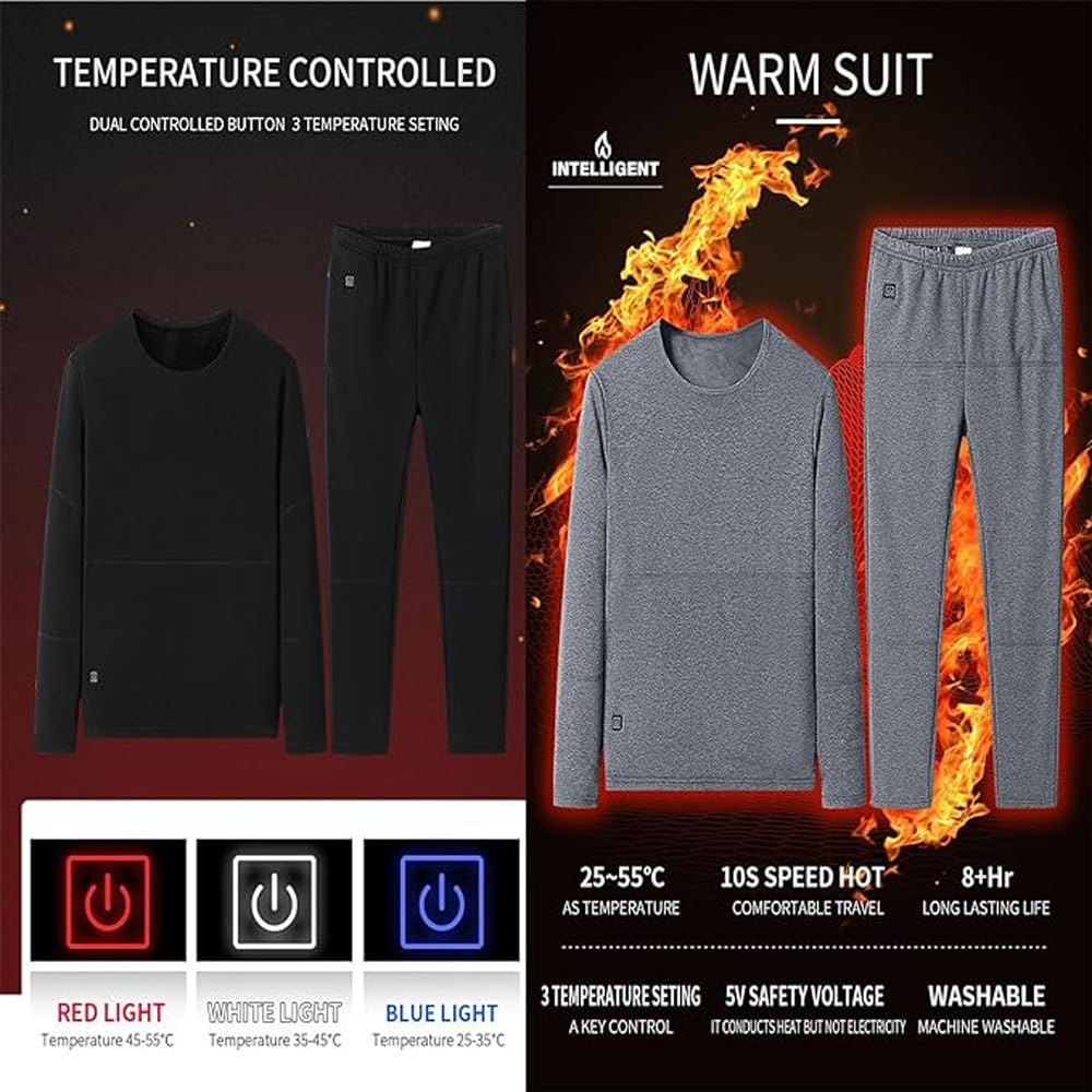 Set Intimo Riscaldato, Completi Unisex USB Intimo Termico Riscaldato 2 Pezzi, Intimo Lavabile in Pile Caldo da Lavoro da Donna (Color : Men's Gray, Size : L)