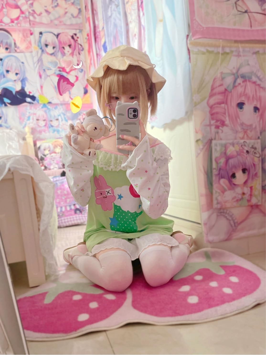 Womens Y2K Kawaii Print Sweatshirt Off Shoulder Lace Patchwork Tops Cute Japanese Graphic Casual T-Shirt - Image 5