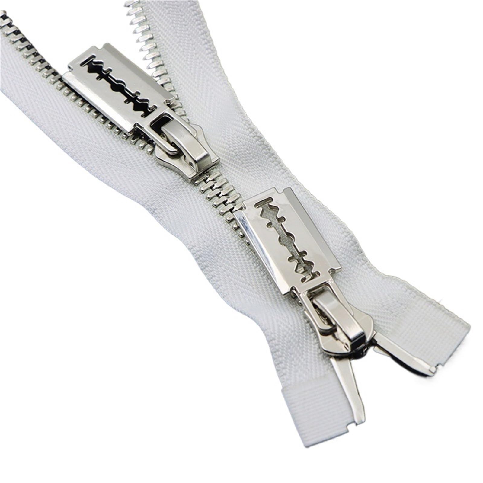 1 cremallera de doble cursor metálica 80/100/120 cm, número 8, con extremo abierto, for reparación abrigos y chaquetas plumas para chaquetas y abrigos(WhiteSilver,120cm)