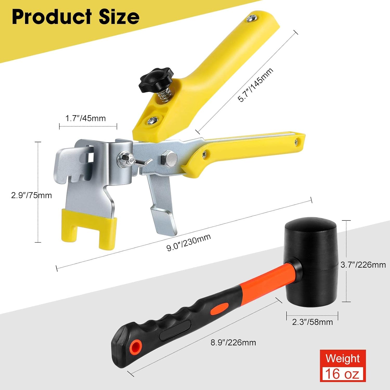 Tile Leveling System 300Piece tile spacers&100Piece Reusable Wedges with 1 Piece Floor Tiles Pliers for Kitchen Living Room Shower Base (1/16"Tile Leveling Kit &hammer) - - 