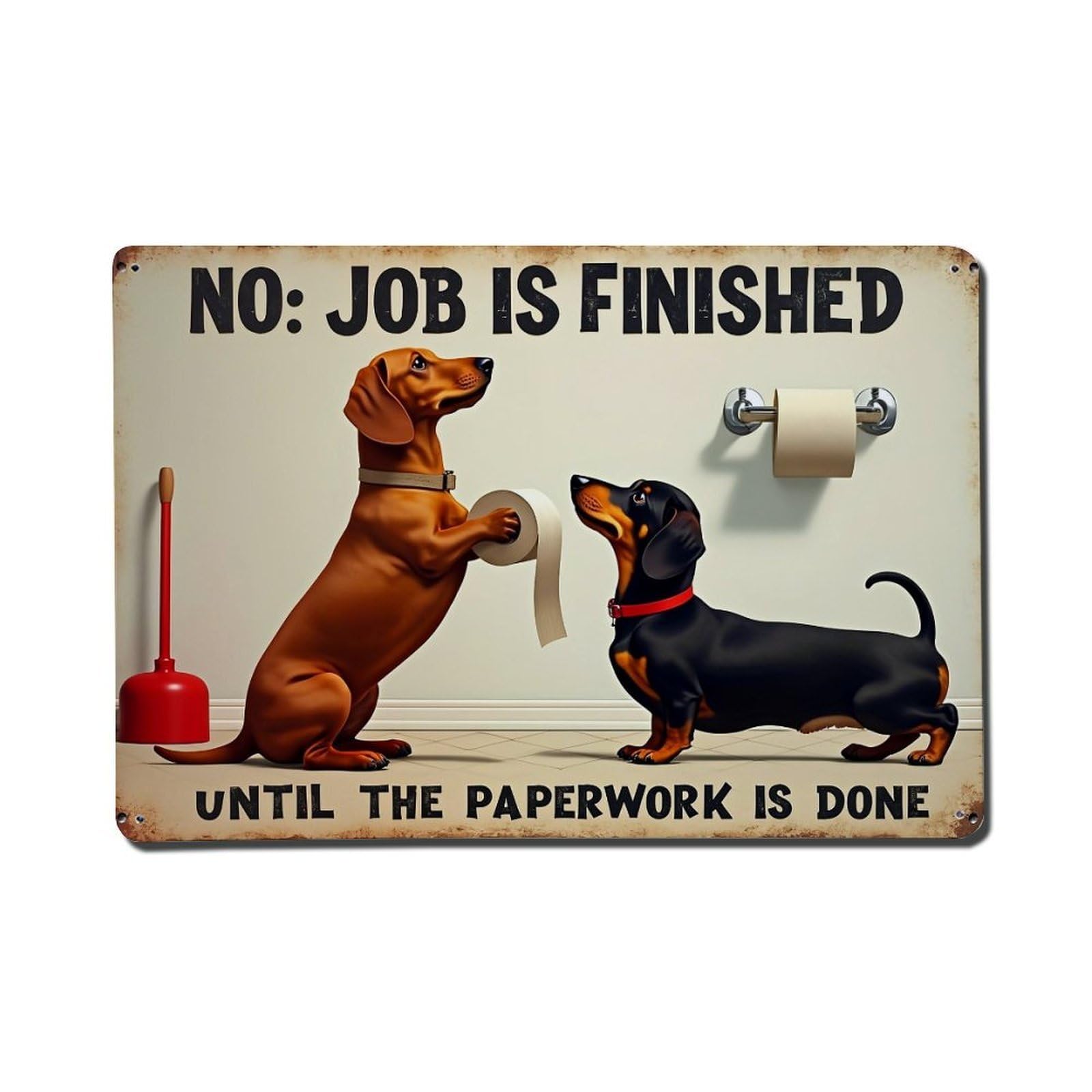 Dachshund Dogs Toilet Paper Plunger Sign Metal Tin Sign Plaque