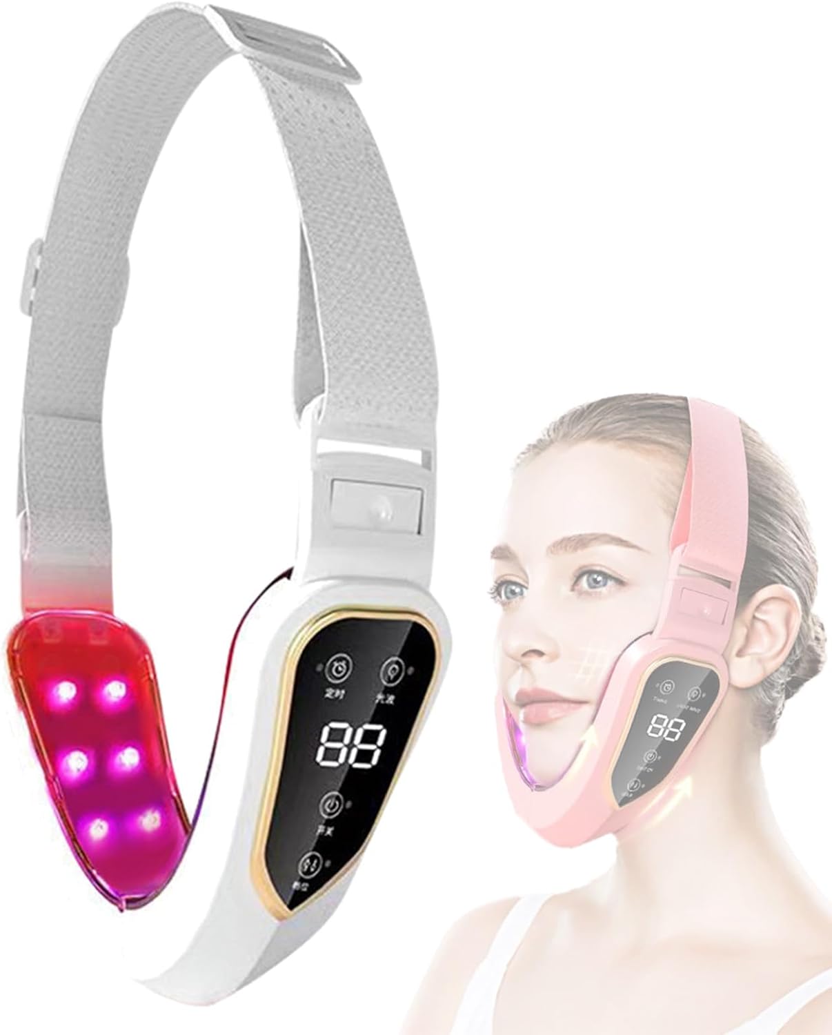 Adjustable Facial Support Band｜12 Vibration Modes + 5 LED Lights｜Ergonomic Design｜Portable Comfort (White)