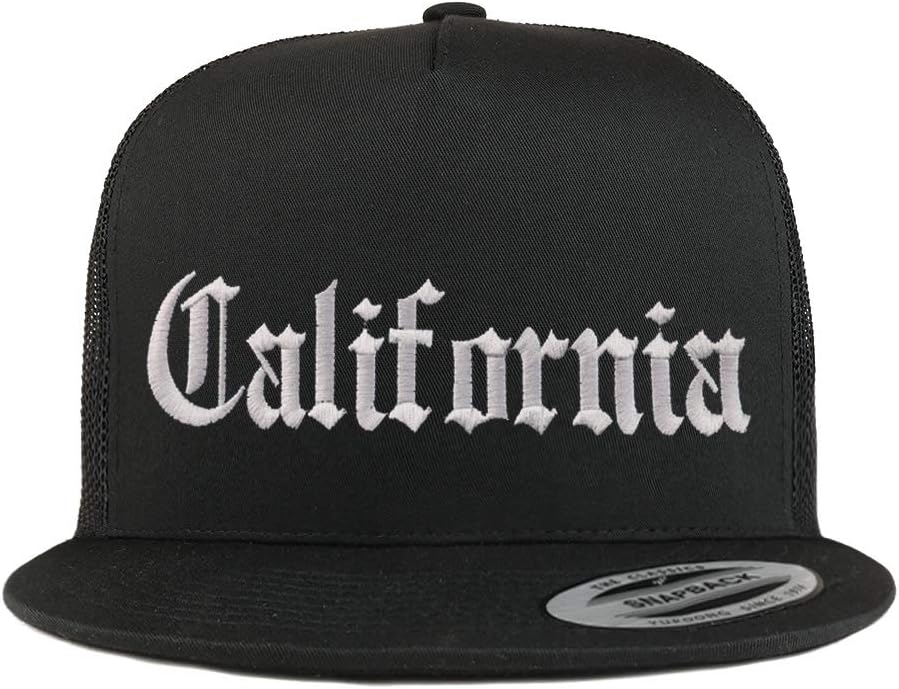 Trendy Apparel Shop California State Old English 5 Panel Flatbill Trucker Cap