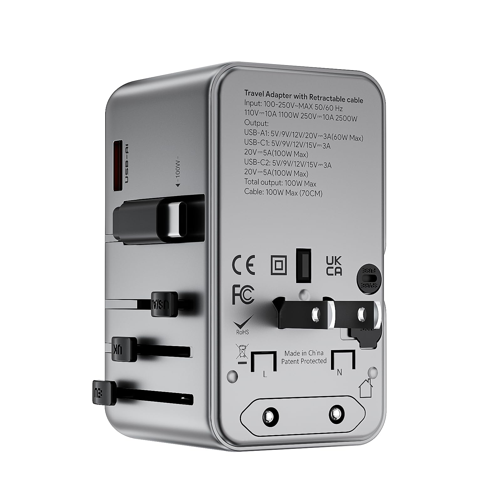 Minthouz Reiseadapter Weltweit,GaN - Adaptador de corriente universal PD de 140 W con 3 USB C y 1 USB A, adaptador de enchufe internacional, adaptador de corriente universal para Reino Unido, Estados