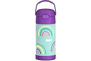 FUNTAINER Water Bottle with Straw - 12oz, Rainbows - Kids Stainless Steel...