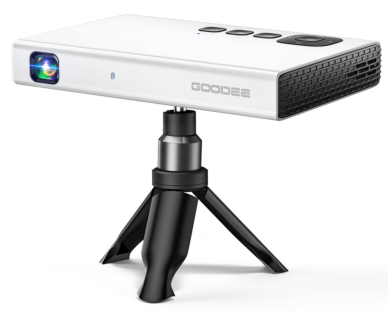 GooDee Mini Projector 4K, 1080P Support Pocket DLP Projector with WiFi and Bluetooth, Pico Portable Outdoor Movie Projector with Tripod&Bag, Video Rechargeable Battery Short Throw for iPhone/Android