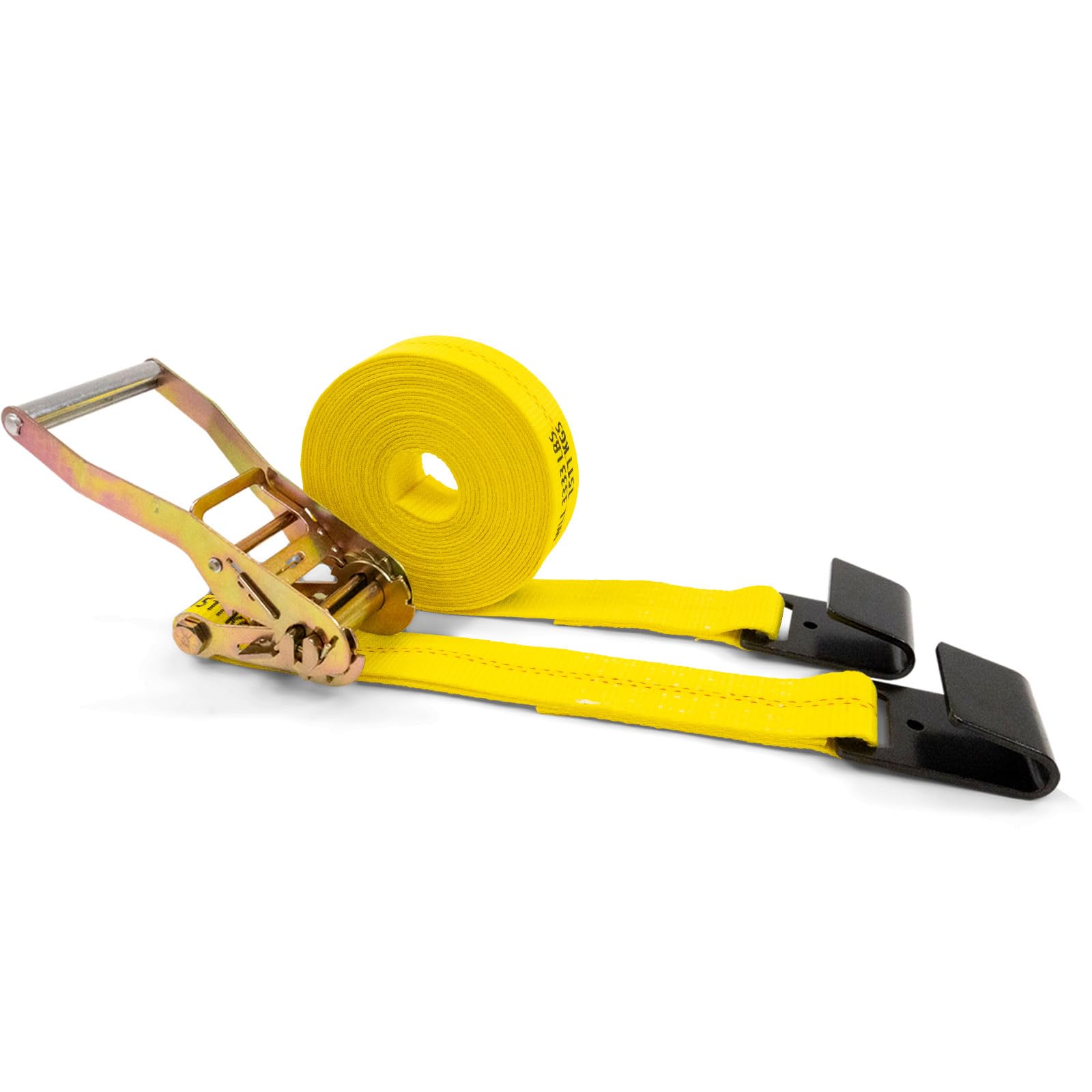 US Cargo Control Flat Hook Ratchet Strap 2 Inch X 30 Foot, 10,000 LBS Break Strength, Yellow Heavy Duty Ratchet Straps with Black Flat Hooks, Tie Downs for Flatbed Trailer