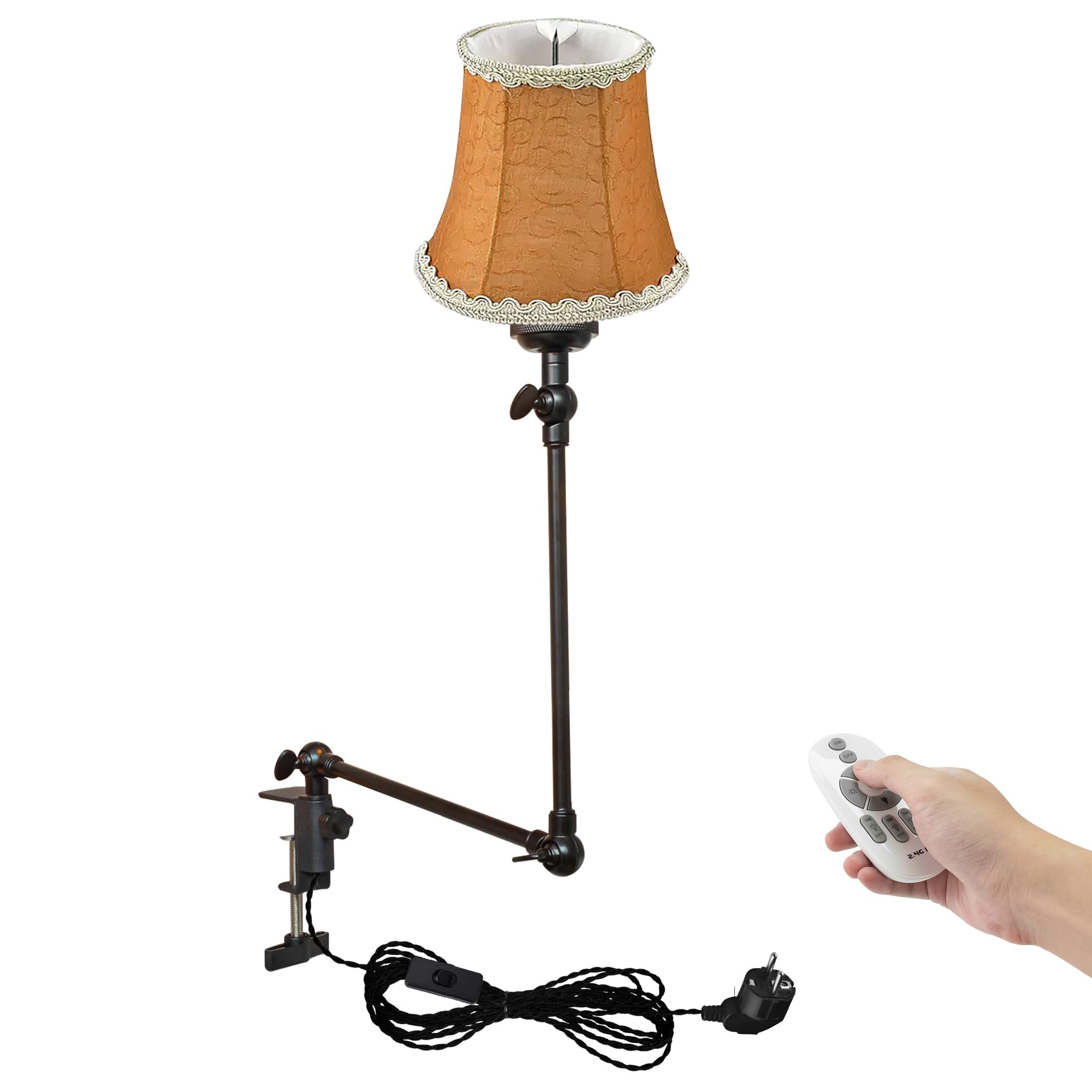 Klemmleuchte mit Fernsteuerung,1 Packung Leselampe mit 2,5 m Kabel, Dimmbar Nachttischlampe,Augenpflege Schreibtischlampe für Büro Heimgebrauch, E27 Lampenhalterung - DZ0332/18