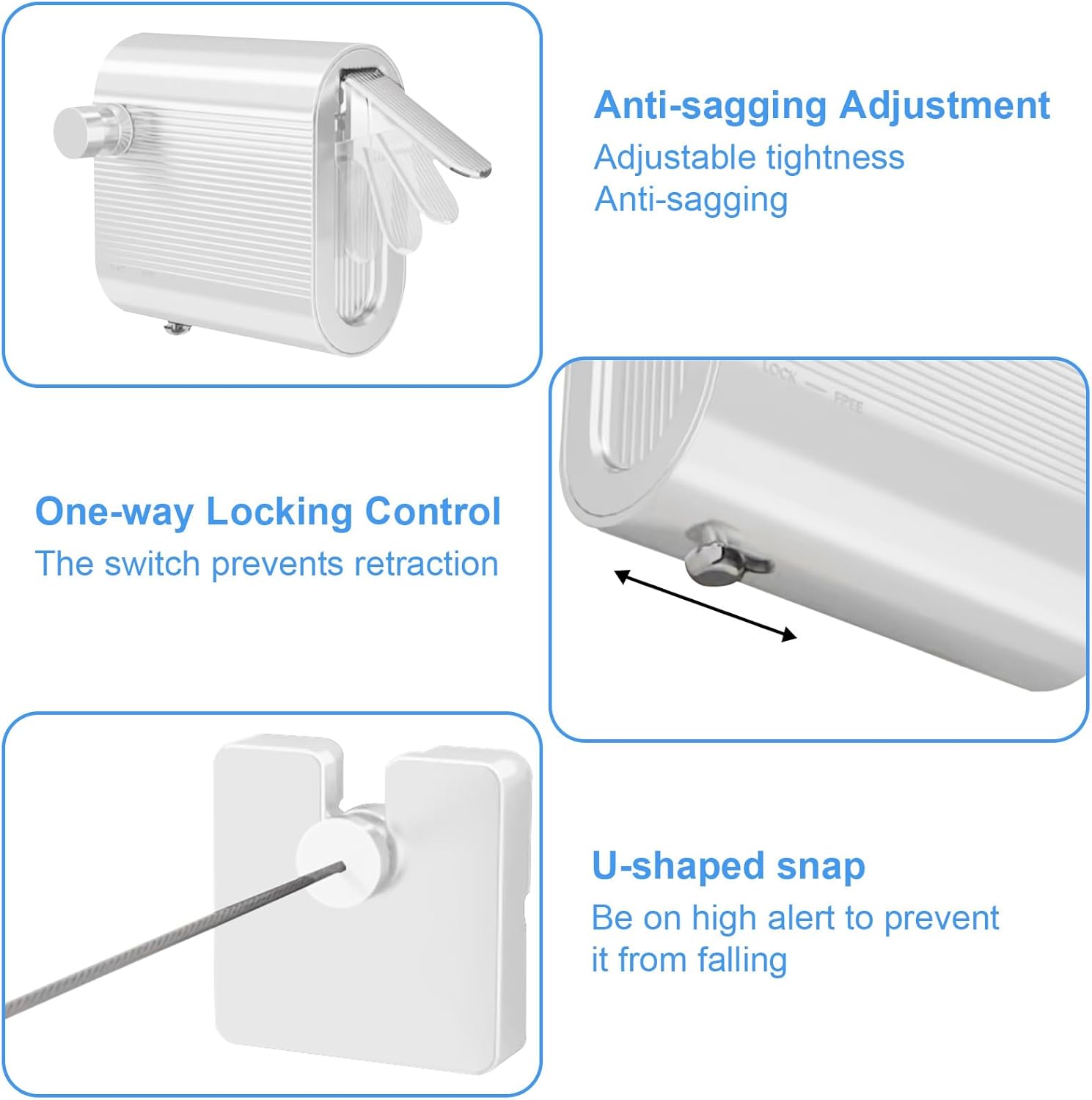 Retractable Clothesline Indoor Outdoor,13.78FT/4.2M Clotheslines for Outside,Wall Mounted Retractable Clothes Line with Stainless Steel Cable (White)