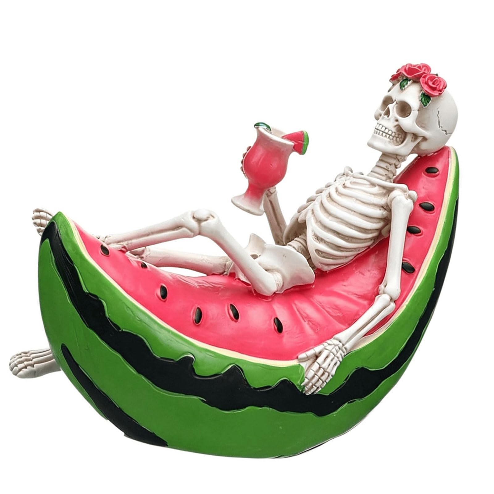 Crâne sur chaise de salon de pastèque en résine : objet déco Halloween et sculpture crâne