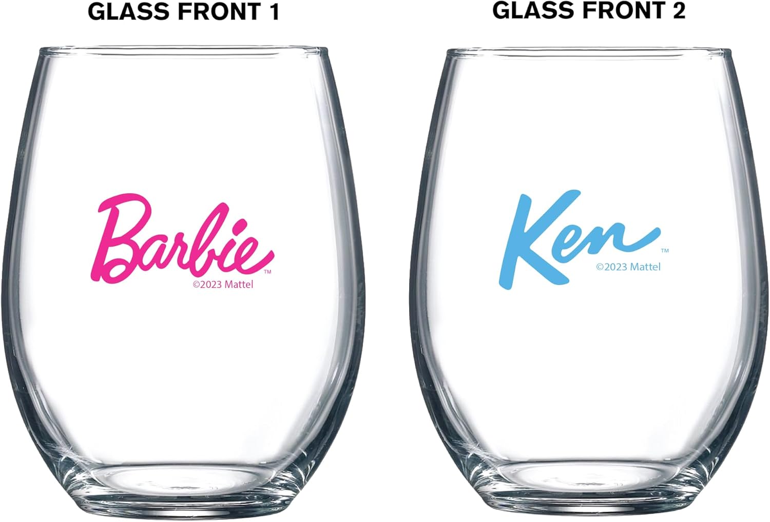 Barbie and Ken Stemless Wine Glasses Hot Pink and Blue Barbie Logo Cocktail Glasses 17 Oz - 2 Pack