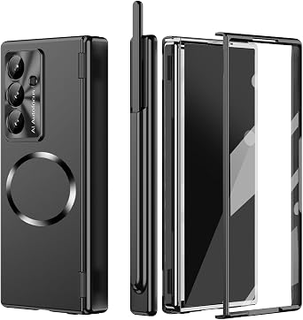 Galaxy Z Fold 7 Case, Magnetic Case for Galaxy Z Fold 7 Black | Built-in [Screen Protector] [Hinge Protection] [Pen Holder] Full Body Protective