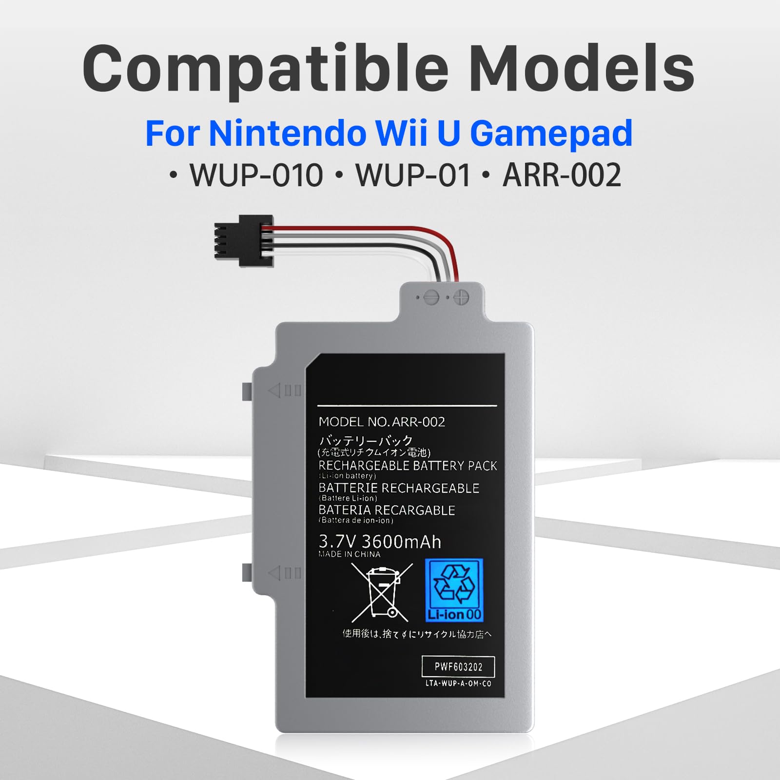 WUP-002 Batterie de rechange pour Nintendo Wii U, Wii U, WUP-012, WUP-010, WUP-002, AC1748 AC1612, 3600 mAh
