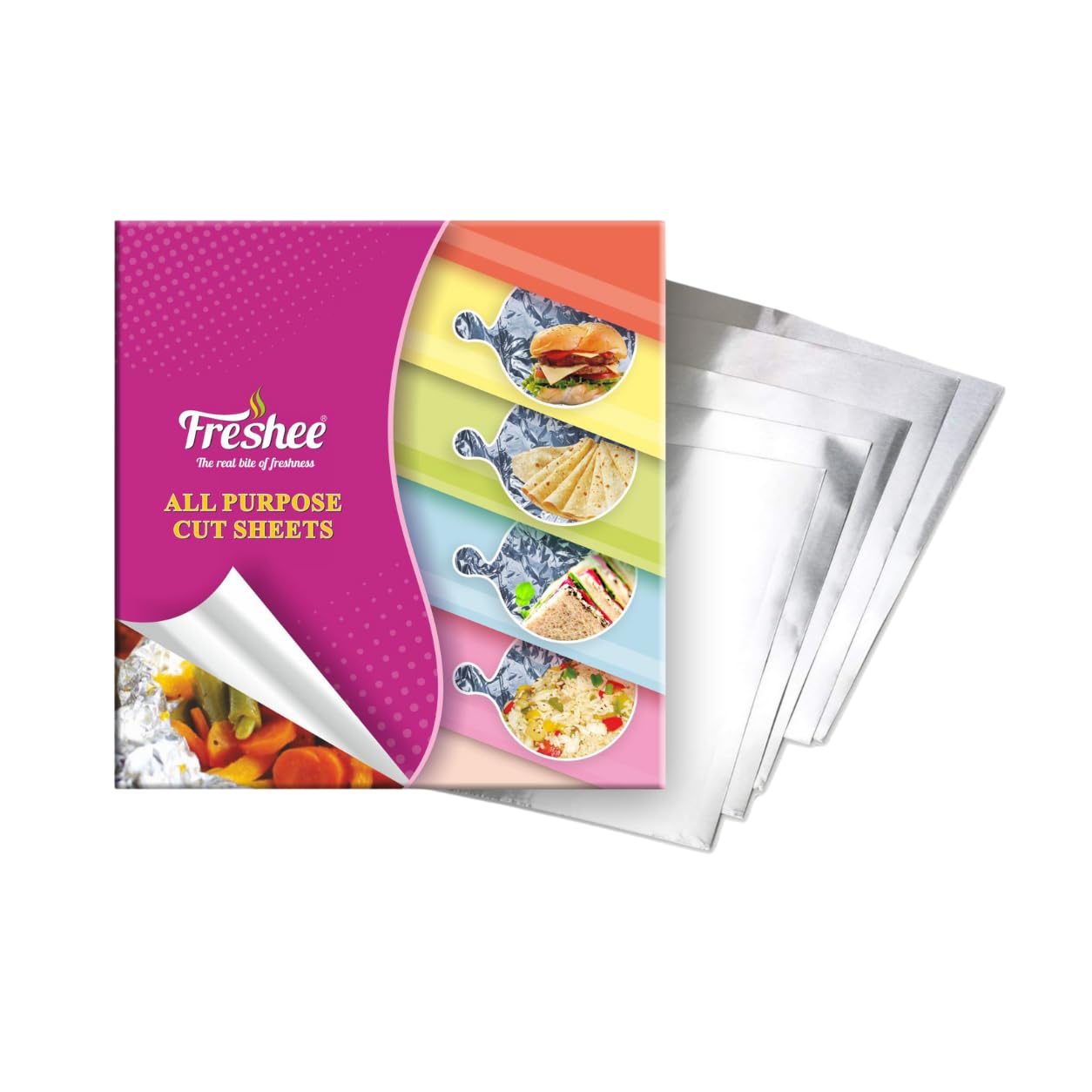 Pre Cut Aluminium Foil Paper for Food Wrap 220x250mm | Keeps Food Warm & Fresh | for Roti Paratha Sandwich Tiffin Travel Packing Baking & Salon Hair Coloring | Hygienic Foil Sheets Pack of 50