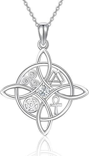 Miniatura 1 de YAFEINI Collar de nudo de brujas de plata de ley, collar con dije de nudo de bruja de cruz celta, joyería de brujas, amuleto de nudo, regalos para